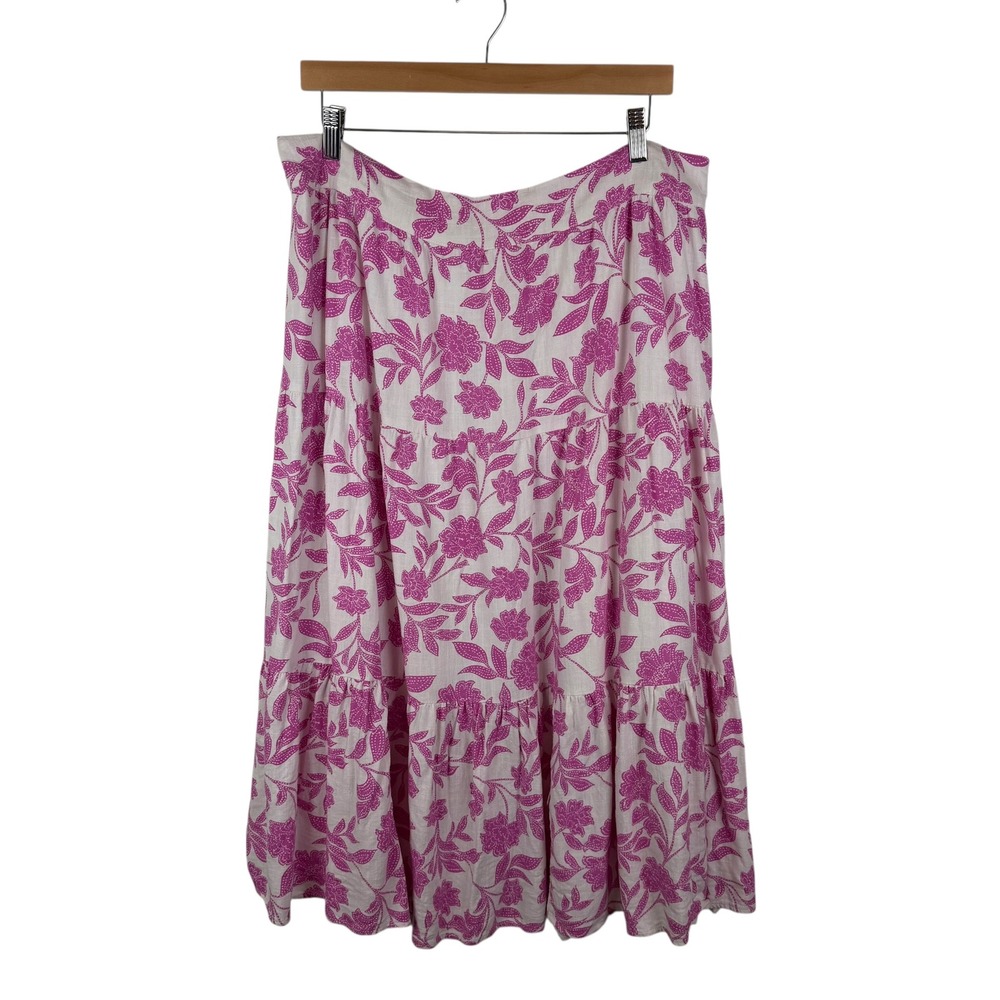Lauren Conrad Pink Floral Tiered Midi Skirt Size 1X Linen Blend Coquette Cottage - Picture 2 of 14